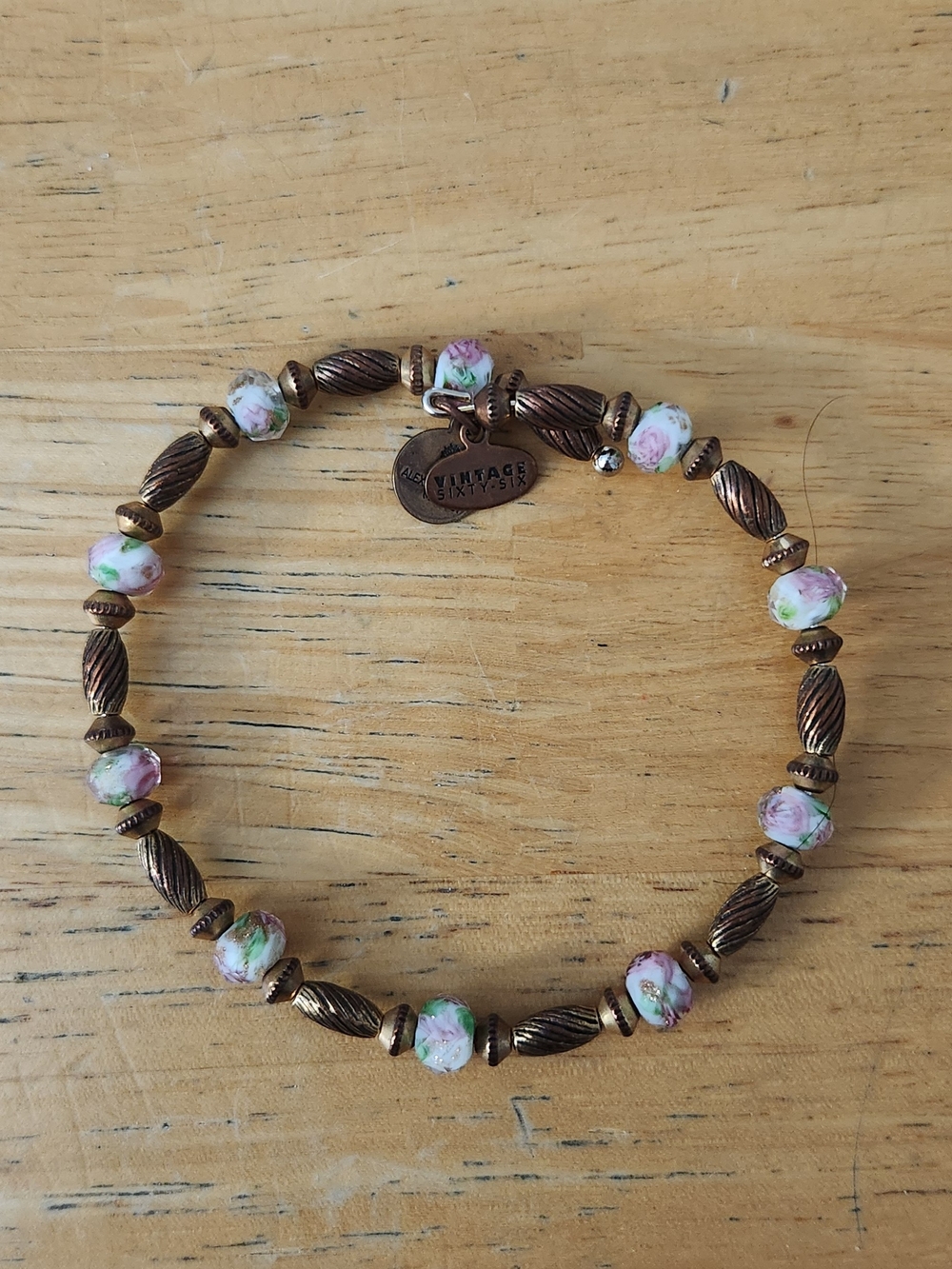 Alex And Ani Vintage-Style Pink Floral Bead Bracelet